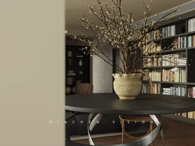 Living Room and Kitchen with Dinning Set Low-poly-129 Low-poly 3D model