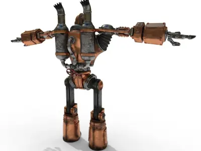 Robot steampunk PBR low poly Low-poly 3D model