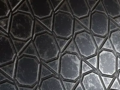 Dark Futuristic Hexagonal Metal Plate PBR Seamless Texture