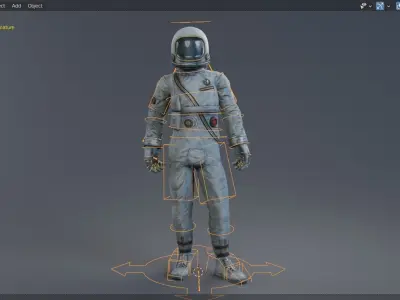 Male and female Space suit rigged Low-poly 3D model