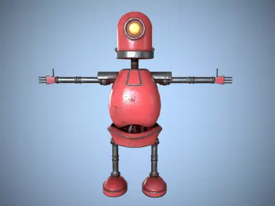 Little Red Robot Character Worn Low-poly 3D model
