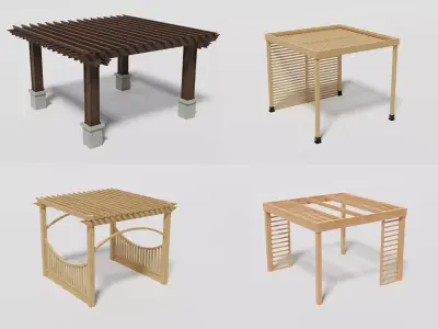 Wooden Pergolas Collection Low-poly 3D model