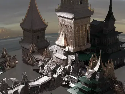 Golden Triangle Temples Ornate Kitbash 3D model
