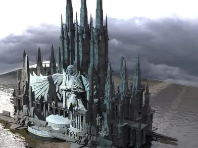 The Winter Sci fi Towers collection With Statue 3D 3D model