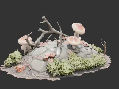 Forest Floor Debris with Mushrooms V2 Low-poly 3D model