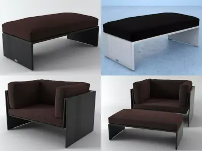 Slim Line Lounge Chair and Footstool 3D model