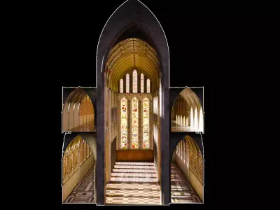 Cathedral FULL Gothic Nave  Low-poly 3D model