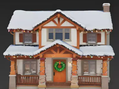 Festive Holiday Craftsman House 3D Model Low-poly 3D model