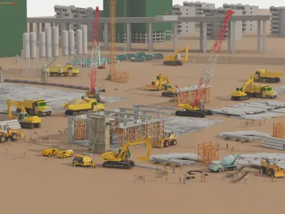 Construction site scene Low-poly 3D model