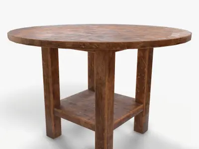 Old vintage used western round saloon table da1 Free low-poly 3D model