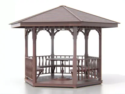 Thai Style Hexagonal Wooden Pergola Gazebo Low-poly 3D model