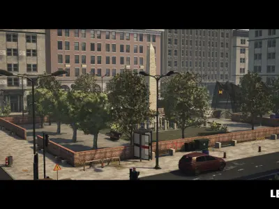 Modern City Downtown with Interiors Megapack - Buildings Low-poly 3D model