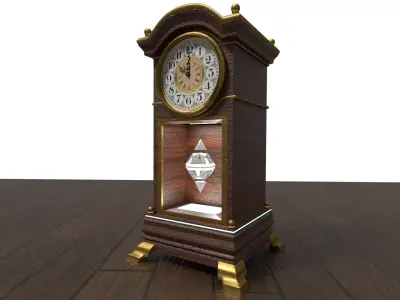 clock grandfather on wooden table Low-poly 3D model