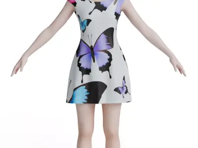 Butterfly Bloom A-Line Dress 3D model