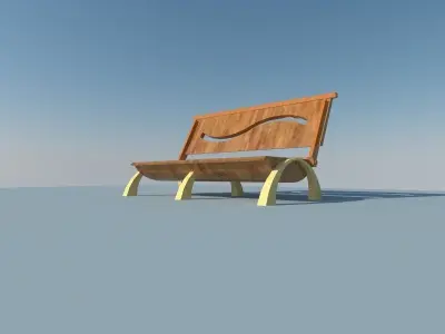 Bench wooden in shape of wave Free low-poly 3D model