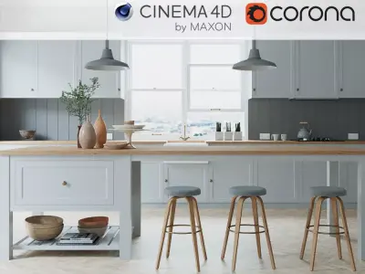 Corona - C4D Scene files - French Country Kitchen Interior 3D model