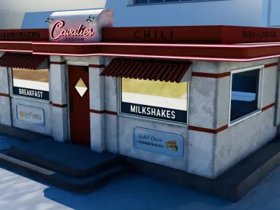 American Valentine Diner Restaurant Vintage - Low Poly Low-poly 3D model