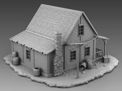 Residential building with a chimney 3D print model