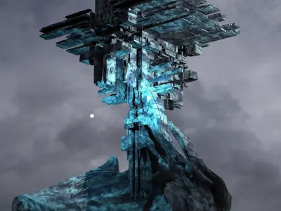Ice Sci fi Base Tower Rocks 3D model