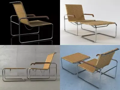 S35R four different chairs and table 3D model