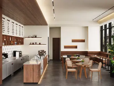 Modern Coffee Shop Cafe With Bar And Seating 3D model