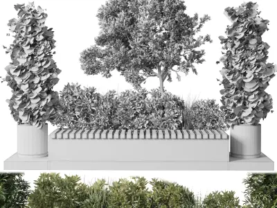 Urban Environment Urban Furniture Green Benches 3D model