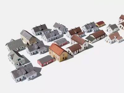 Nordic low poly houses Town Photo based 20 Houses European Low-poly 3D model