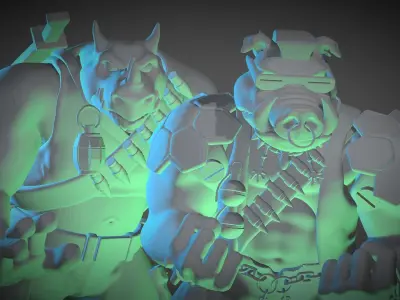 Bebop and Rokcsteady with TMNT Free 3D print model