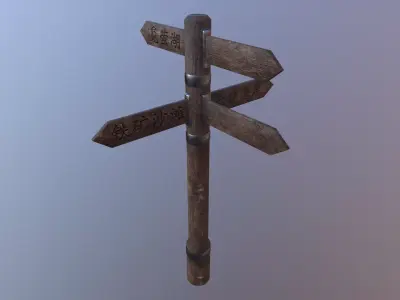 Pointer wooden sign with arrows pointing Low-poly 3D model