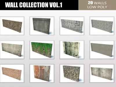 Wall Collection stone Low-poly 3D model