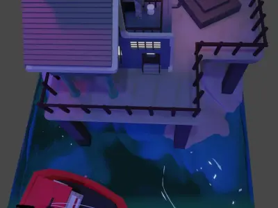 low poly harbor house Low-poly 3D model