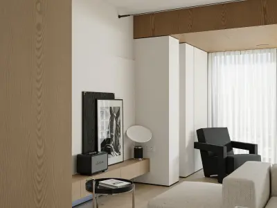 Modern Minimalist Wood Tone Living Room Interior Scene 3D model