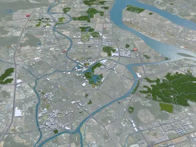 Jiangmen Guangdong Province China 50km Low-poly 3D model
