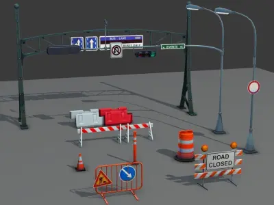 Road Objects pack - low poly Low-poly 3D model
