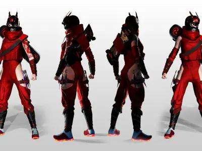 Kuro Oni Stylized Sci Fi Ninja Assassin Game Ready Character Low-poly 3D model