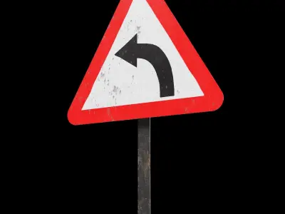 Left hand curve Roadsign Low-poly 3D model