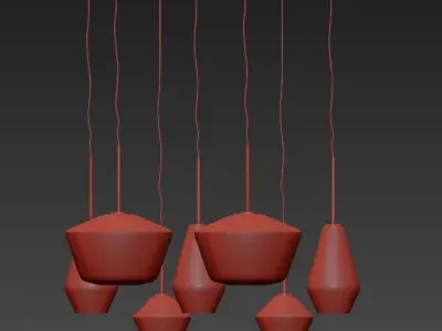 Sculptural five glass pendant lights hanging from wall 3D model
