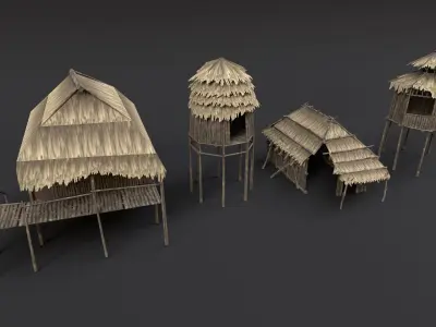 Low-Poly Bamboo Hut Low-poly 3D model