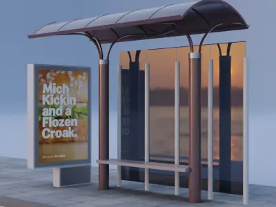 Brasilia Bus Stop Shelter HQ Game Ready Low Poly Low-poly 3D model
