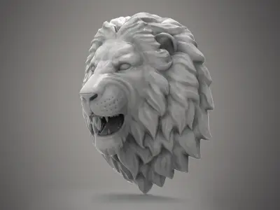lion head scupture Low-poly 3D model