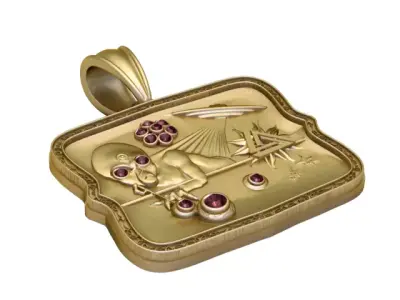 Alien Encounter Pendant  3D Printable Gold Jewelry with Rubies 3D print model