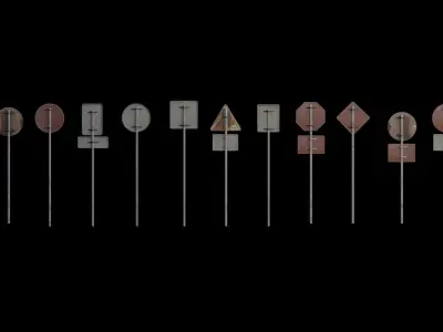Road sign pack Low-poly 3D model
