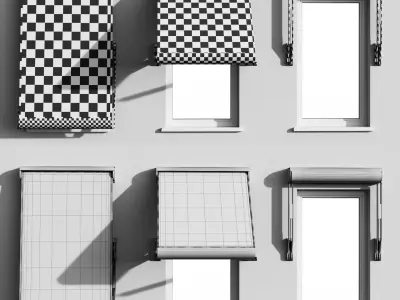 Sunblind three window awnings with checkered pattern 3D model
