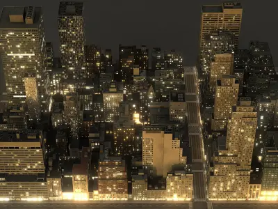  Manhattan District 04 Night Low Poly 