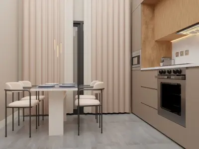 Minimalist kitchen 3D model Low-poly 3D model