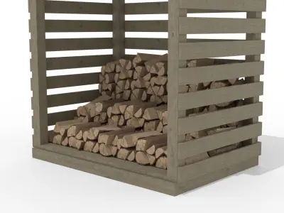 Firewood Shed - 4x6 - with Logs 3D model
