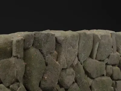 Mossy Stone Wall Low-poly 3D model