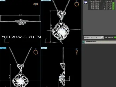 Solitaire Women Pendants 3dm STL OBJ FBX Render Details 3D print model 14
