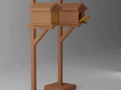 Wooden Mailbox Low-poly 3D model