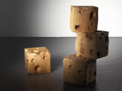 Cheese cube of wood with holes in it 3D model